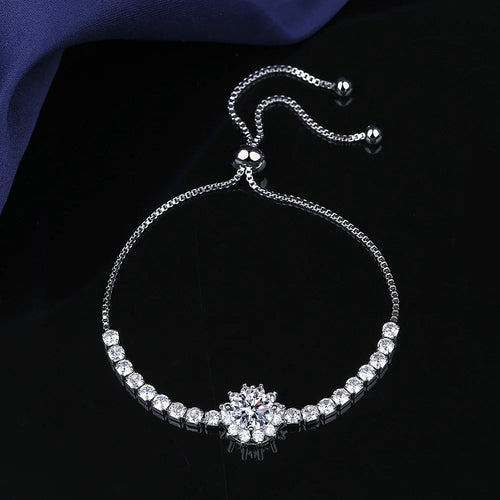 925 Sterling Silver Bracelet moissanite sunflower bracelet two carats hand jewelry women pull-out style